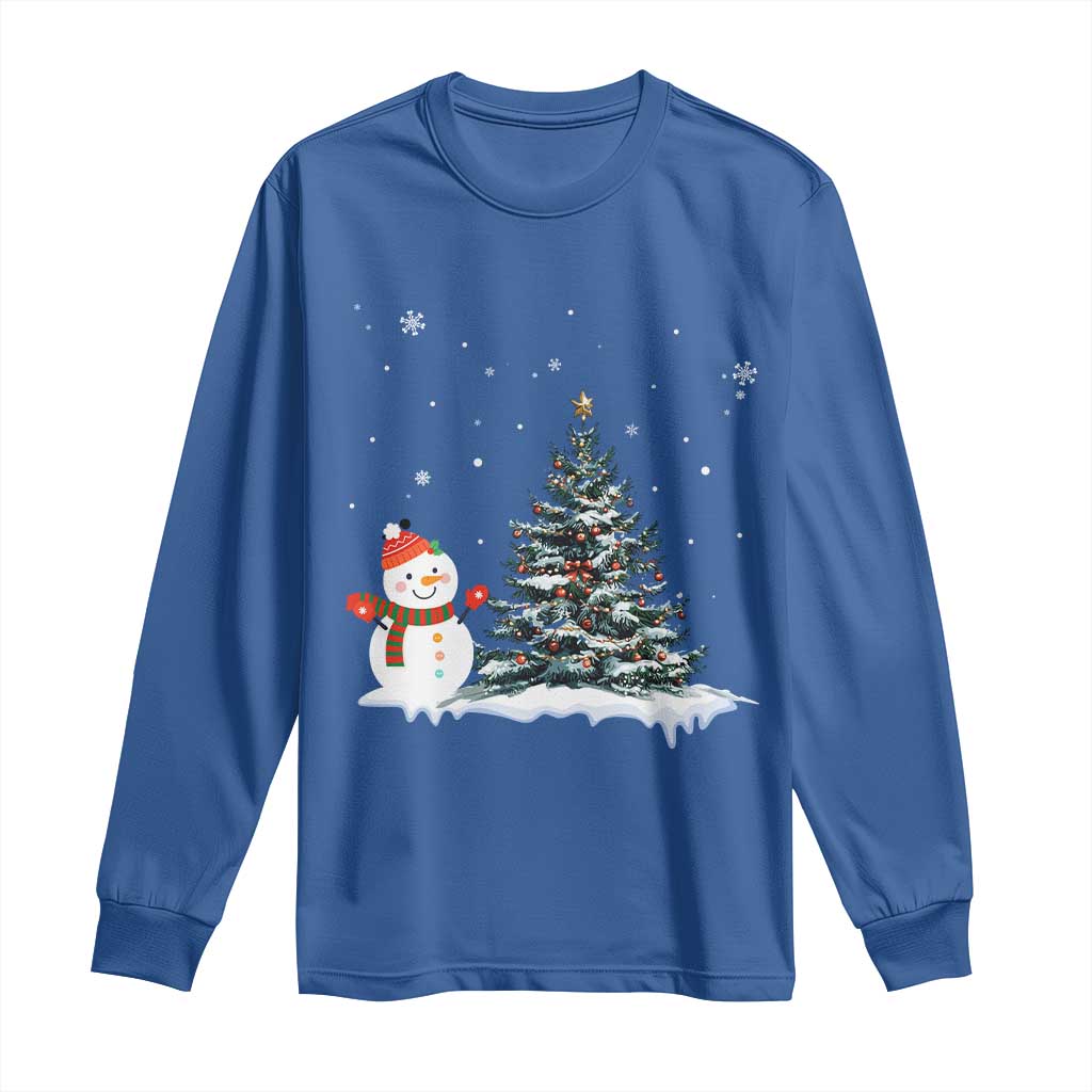 Christmas Snowman Long Sleeve Shirt Funny Snowmen With Christmas Tree TS12 Royal Blue Print Your Wear