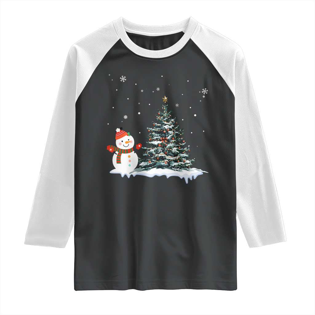 Christmas Snowman Raglan Shirt Funny Snowmen With Christmas Tree TS12 Black White Print Your Wear