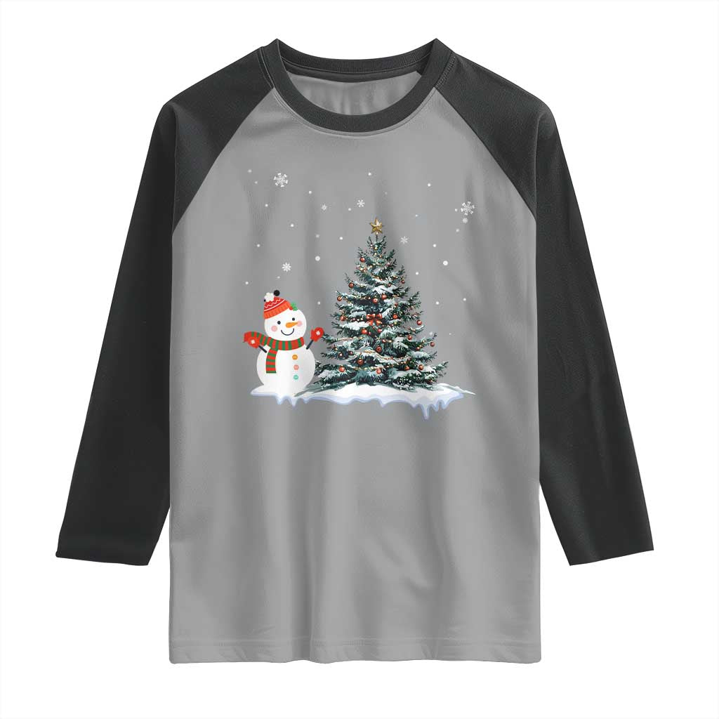 Christmas Snowman Raglan Shirt Funny Snowmen With Christmas Tree TS12 Sport Gray Black Print Your Wear