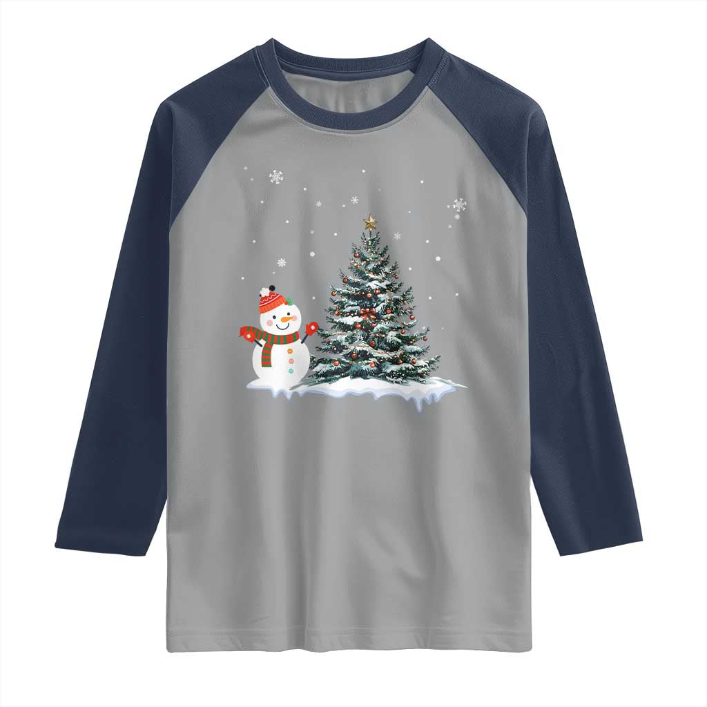 Christmas Snowman Raglan Shirt Funny Snowmen With Christmas Tree TS12 Sport Gray Navy Print Your Wear