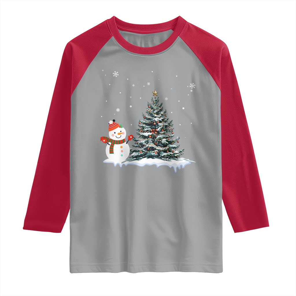 Christmas Snowman Raglan Shirt Funny Snowmen With Christmas Tree TS12 Sport Gray Red Print Your Wear