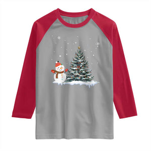 Christmas Snowman Raglan Shirt Funny Snowmen With Christmas Tree TS12 Sport Gray Red Print Your Wear