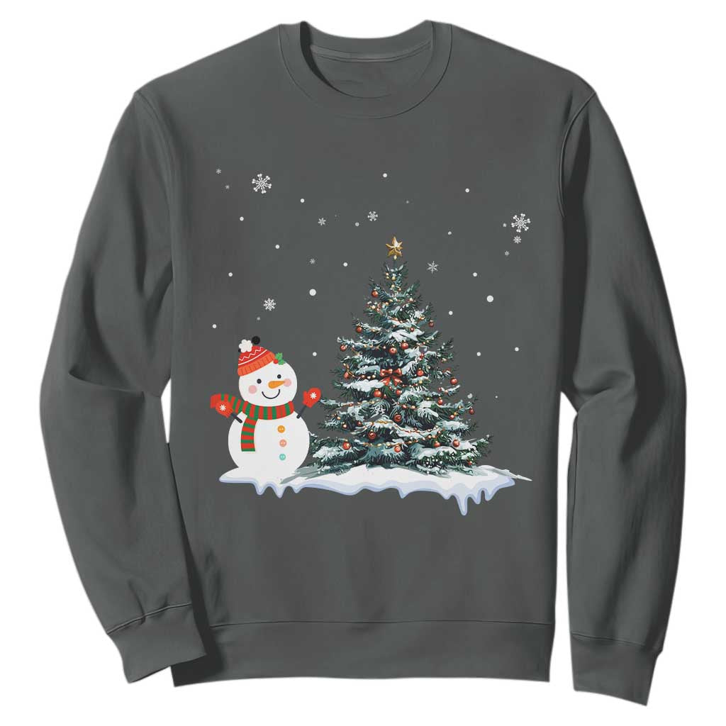 Christmas Snowman Sweatshirt Funny Snowmen With Christmas Tree TS12 Dark Heather Print Your Wear