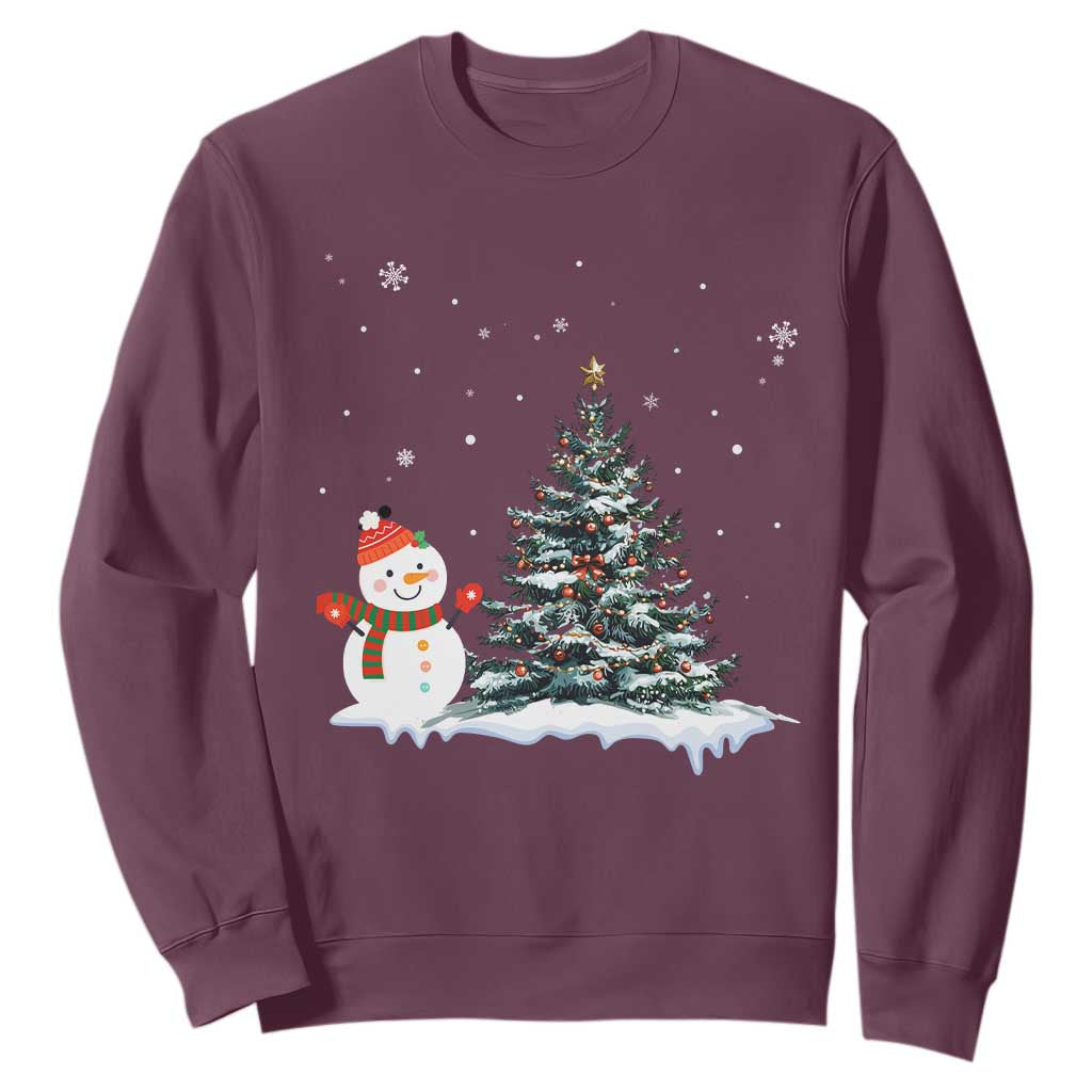 Christmas Snowman Sweatshirt Funny Snowmen With Christmas Tree TS12 Maroon Print Your Wear