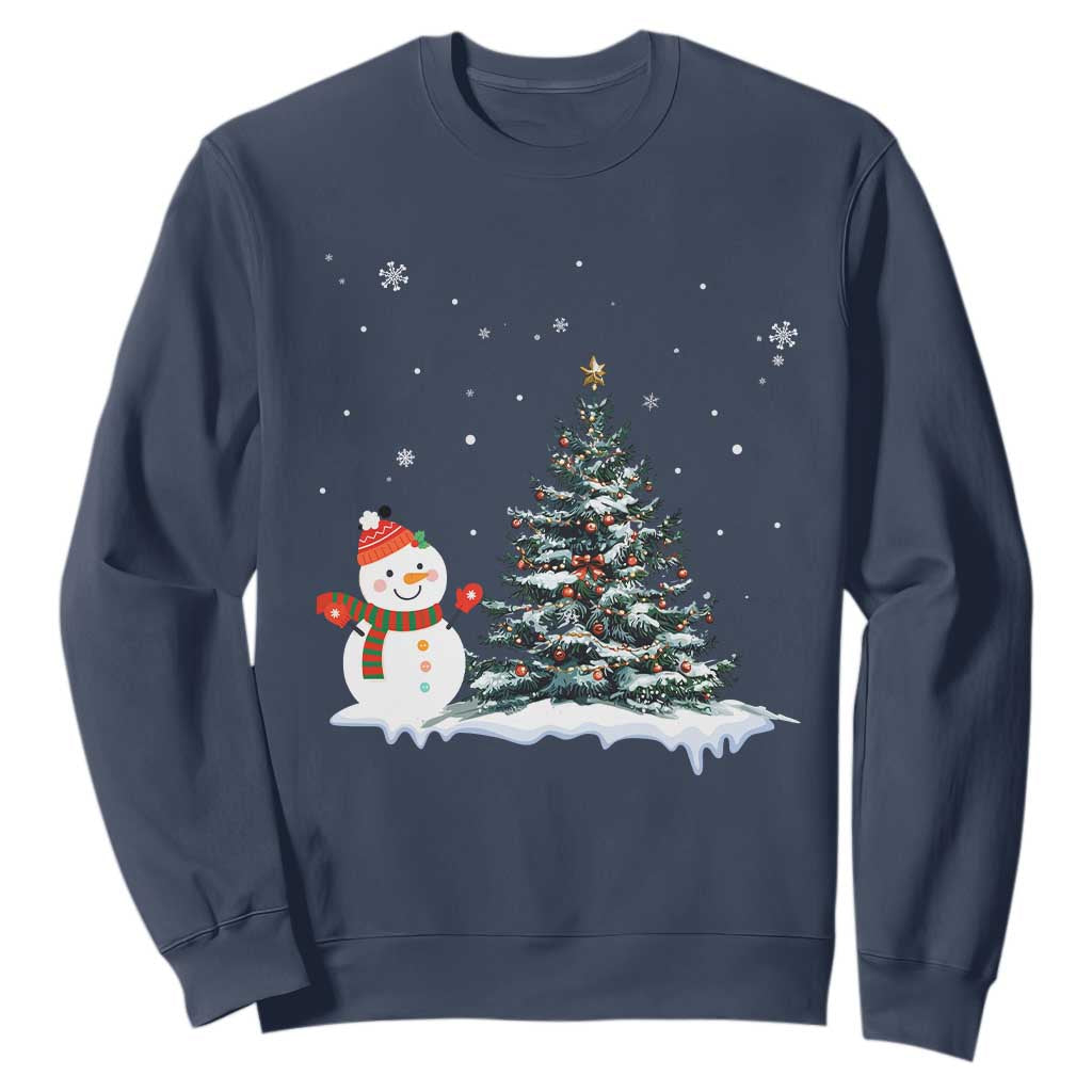 Christmas Snowman Sweatshirt Funny Snowmen With Christmas Tree TS12 Navy Print Your Wear