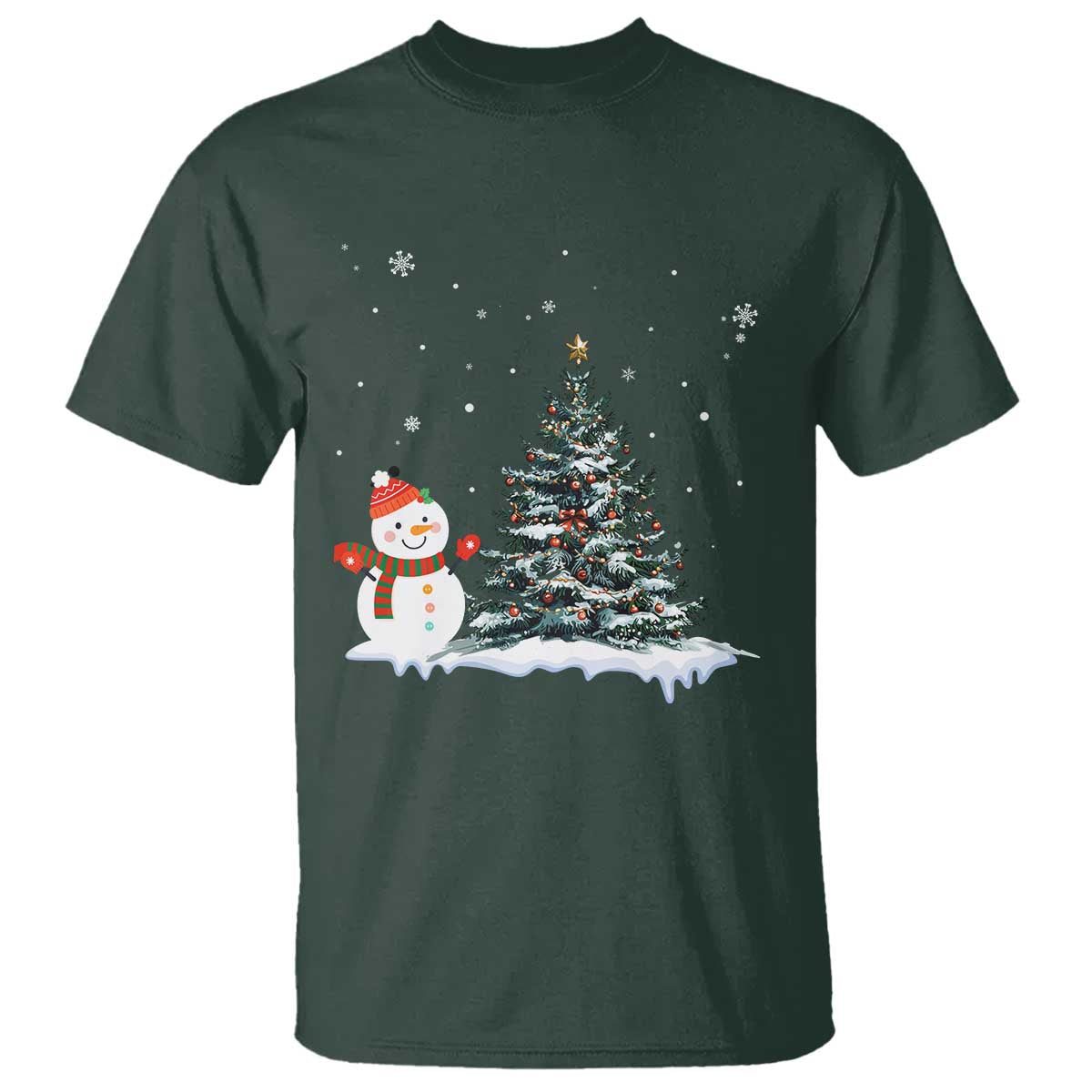Christmas Snowman T Shirt Funny Snowmen With Christmas Tree TS12 Dark Forest Green Print Your Wear