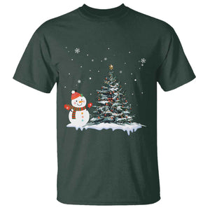 Christmas Snowman T Shirt Funny Snowmen With Christmas Tree TS12 Dark Forest Green Print Your Wear