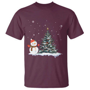 Christmas Snowman T Shirt Funny Snowmen With Christmas Tree TS12 Maroon Print Your Wear