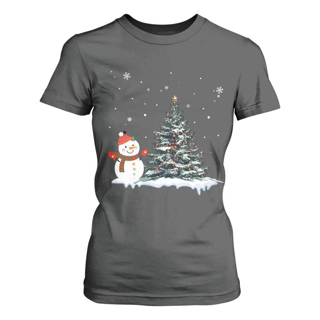 Christmas Snowman T Shirt For Women Funny Snowmen With Christmas Tree TS12 Dark Heather Print Your Wear