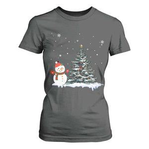 Christmas Snowman T Shirt For Women Funny Snowmen With Christmas Tree TS12 Dark Heather Print Your Wear