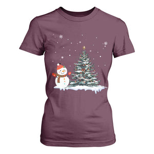 Christmas Snowman T Shirt For Women Funny Snowmen With Christmas Tree TS12 Maroon Print Your Wear