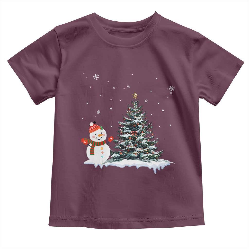 Christmas Snowman Toddler T Shirt Funny Snowmen With Christmas Tree TS12 Maroon Print Your Wear