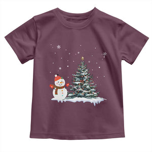 Christmas Snowman Toddler T Shirt Funny Snowmen With Christmas Tree TS12 Maroon Print Your Wear