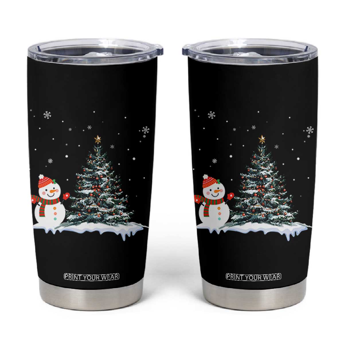 Christmas Snowman Tumbler Cup Funny Snowmen With Christmas Tree TS12 Black Print Your Wear