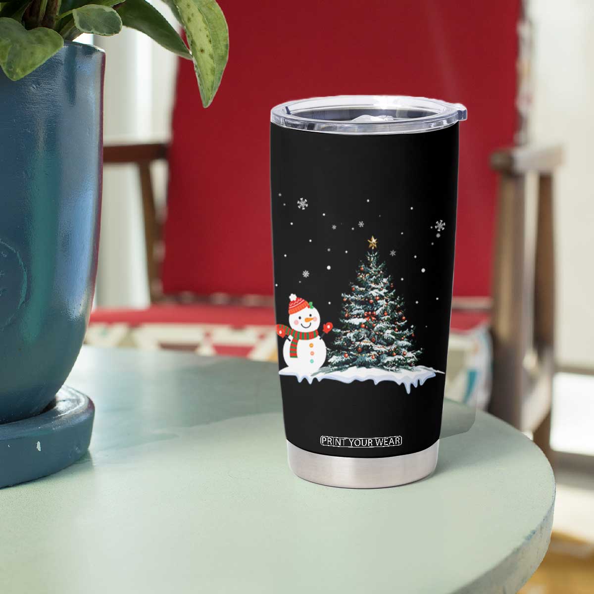 Christmas Snowman Tumbler Cup Funny Snowmen With Christmas Tree TS12 Print Your Wear