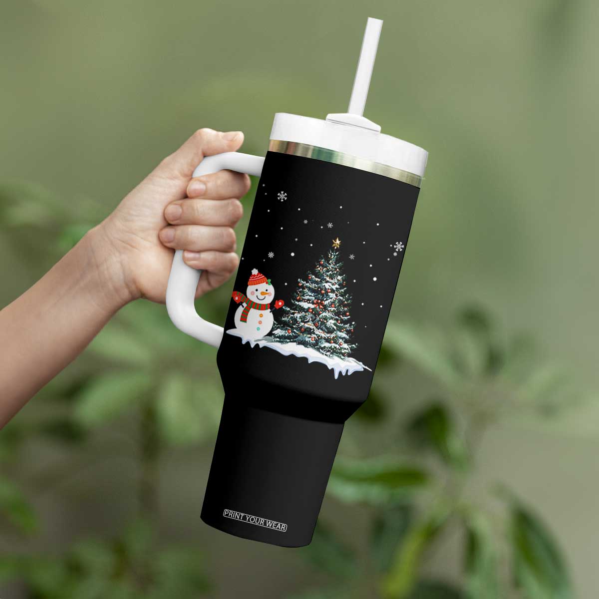 Christmas Snowman Tumbler With Handle Funny Snowmen With Christmas Tree TS12 Print Your Wear
