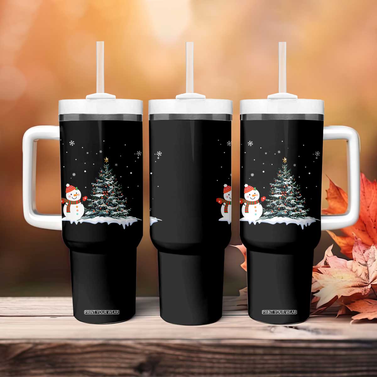 Christmas Snowman Tumbler With Handle Funny Snowmen With Christmas Tree TS12 Print Your Wear