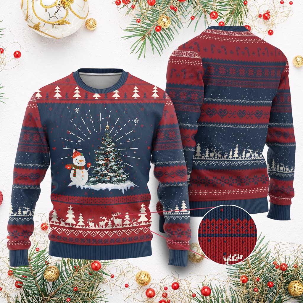Xmas Snowman Ugly Christmas Sweater Funny Snowmen With Christmas Tree TS12 Burgundy Print Your Wear