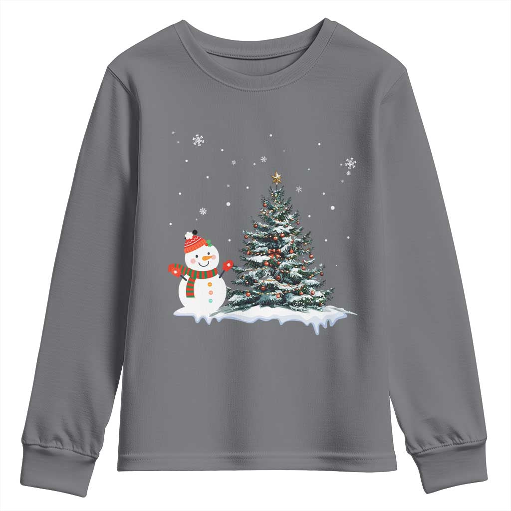 Christmas Snowman Youth Sweatshirt Funny Snowmen With Christmas Tree TS12 Charcoal Print Your Wear
