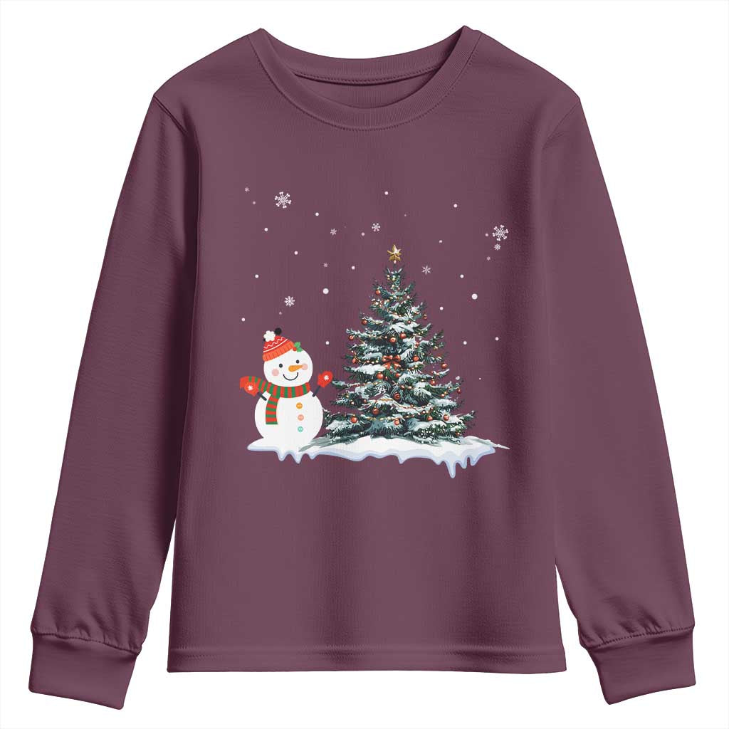 Christmas Snowman Youth Sweatshirt Funny Snowmen With Christmas Tree TS12 Maroon Print Your Wear