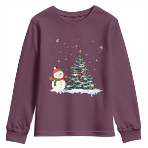 Christmas Snowman Youth Sweatshirt Funny Snowmen With Christmas Tree TS12 Maroon Print Your Wear