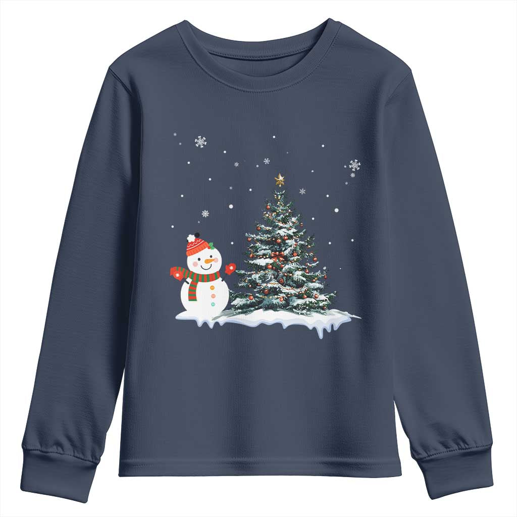 Christmas Snowman Youth Sweatshirt Funny Snowmen With Christmas Tree TS12 Navy Print Your Wear