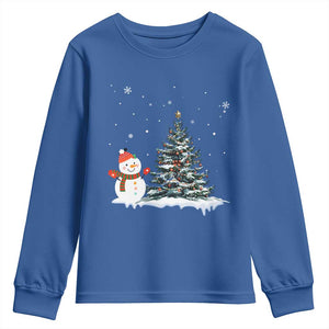 Christmas Snowman Youth Sweatshirt Funny Snowmen With Christmas Tree TS12 Royal Blue Print Your Wear