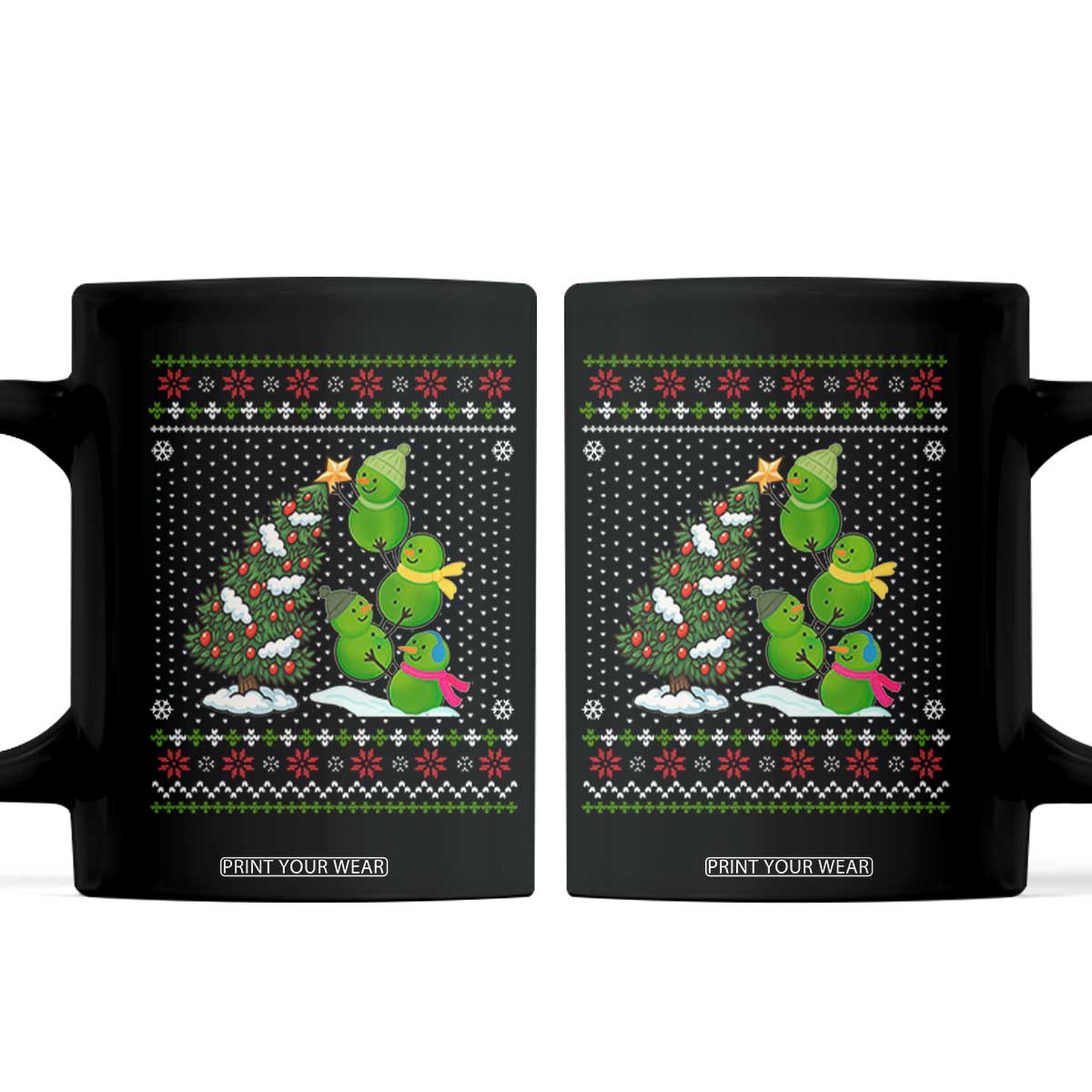 Christmas Snowman Squad Coffee Mug Funny Holiday Snowmen With Xmas Tree TS12 Black Print Your Wear