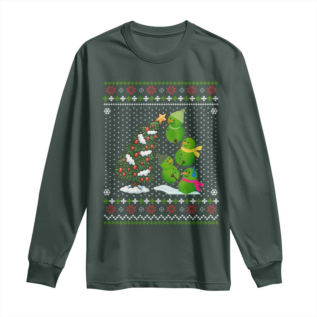 Christmas Snowman Squad Long Sleeve Shirt Funny Holiday Snowmen With Xmas Tree TS12 Dark Forest Green Print Your Wear