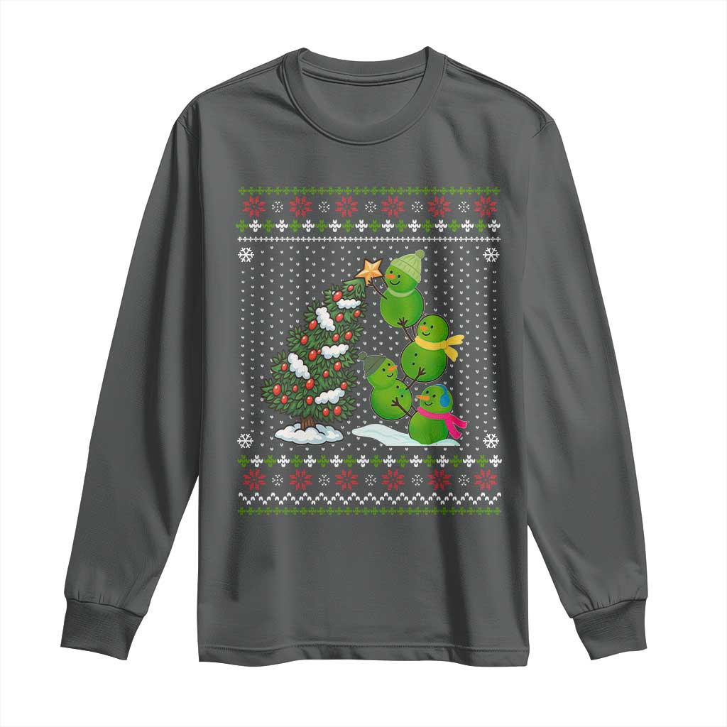 Christmas Snowman Squad Long Sleeve Shirt Funny Holiday Snowmen With Xmas Tree TS12 Dark Heather Print Your Wear