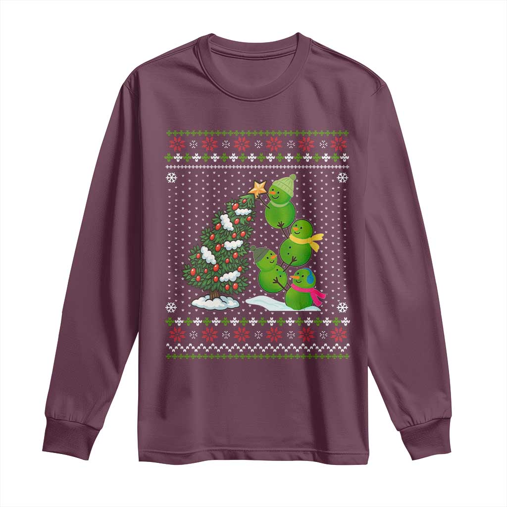 Christmas Snowman Squad Long Sleeve Shirt Funny Holiday Snowmen With Xmas Tree TS12 Maroon Print Your Wear