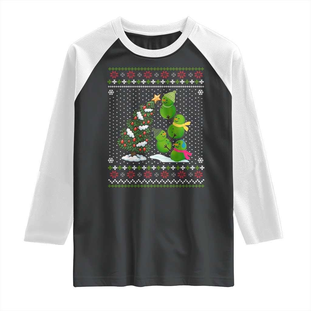 Christmas Snowman Squad Raglan Shirt Funny Holiday Snowmen With Xmas Tree TS12 Black White Print Your Wear