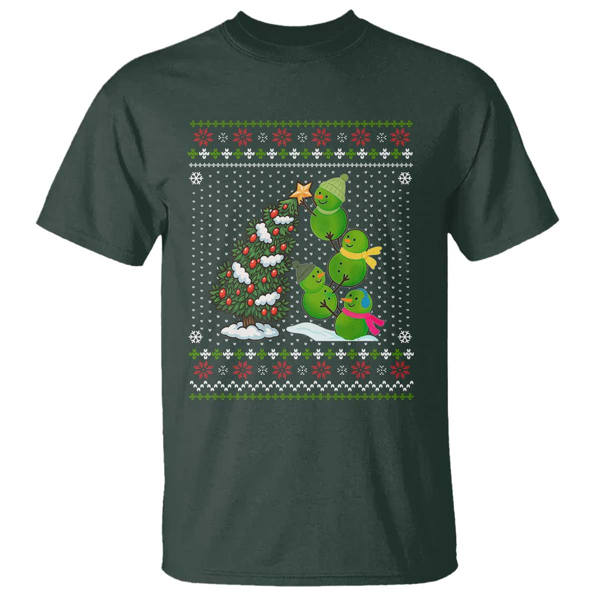 Christmas Snowman Squad T Shirt Funny Holiday Snowmen With Xmas Tree TS12 Dark Forest Green Print Your Wear