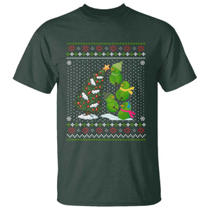 Christmas Snowman Squad T Shirt Funny Holiday Snowmen With Xmas Tree TS12 Dark Forest Green Print Your Wear