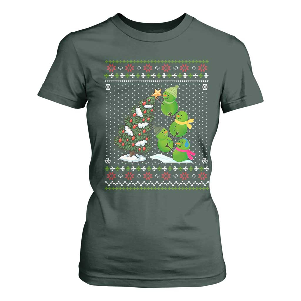 Christmas Snowman Squad T Shirt For Women Funny Holiday Snowmen With Xmas Tree TS12 Dark Forest Green Print Your Wear