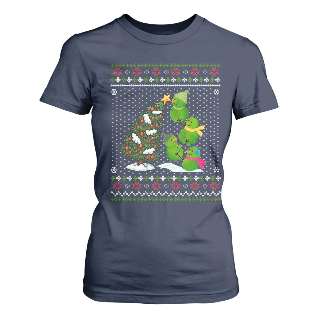 Christmas Snowman Squad T Shirt For Women Funny Holiday Snowmen With Xmas Tree TS12 Navy Print Your Wear