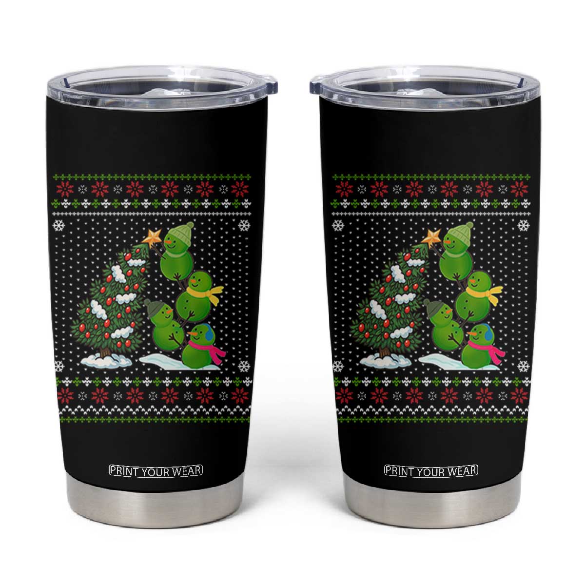 Christmas Snowman Squad Tumbler Cup Funny Holiday Snowmen With Xmas Tree TS12 Black Print Your Wear