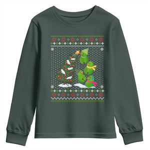 Christmas Snowman Squad Youth Sweatshirt Funny Holiday Snowmen With Xmas Tree TS12 Dark Forest Green Print Your Wear