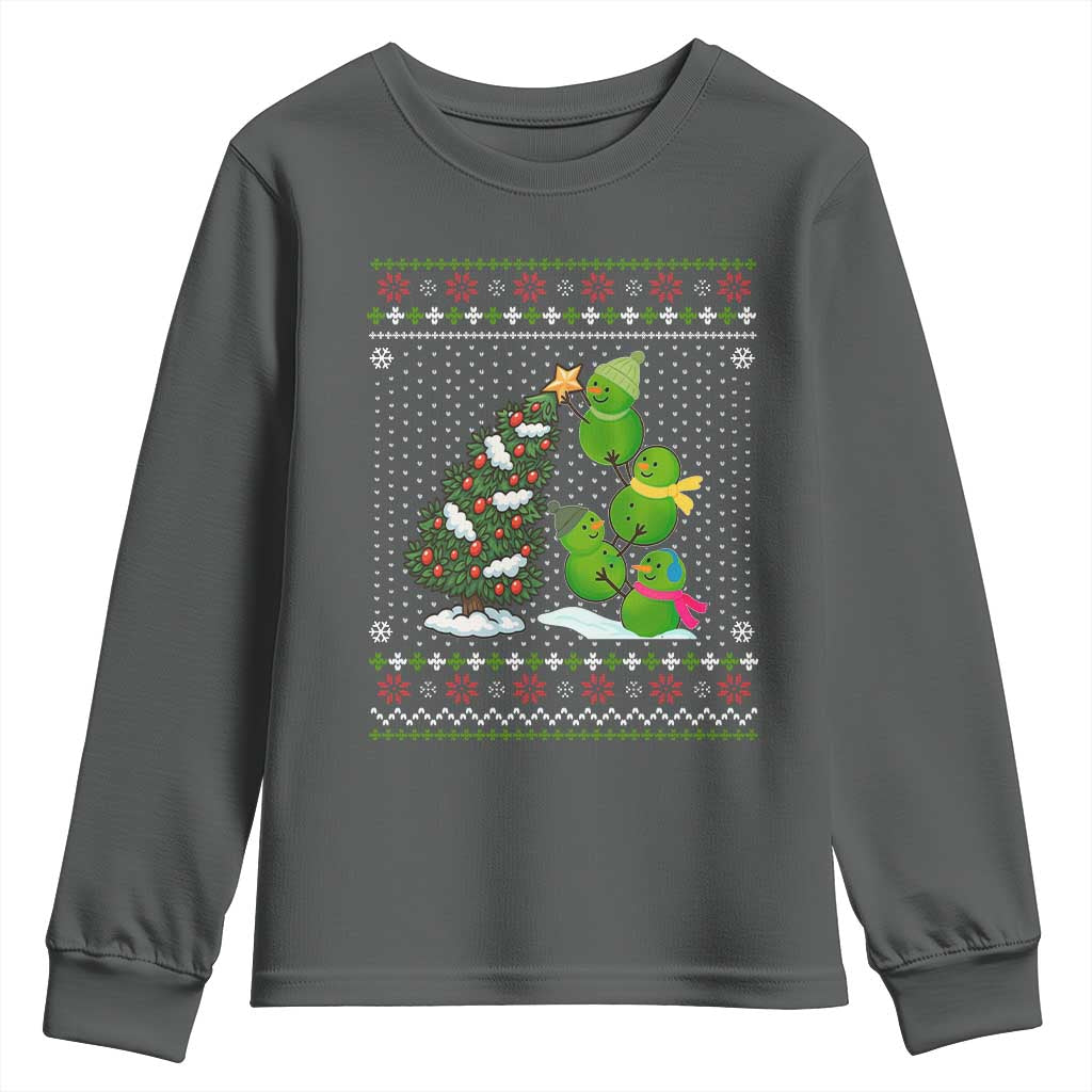 Christmas Snowman Squad Youth Sweatshirt Funny Holiday Snowmen With Xmas Tree TS12 Dark Heather Print Your Wear
