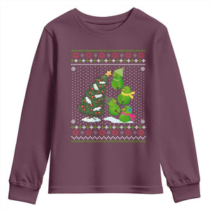 Christmas Snowman Squad Youth Sweatshirt Funny Holiday Snowmen With Xmas Tree TS12 Maroon Print Your Wear
