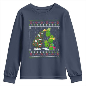 Christmas Snowman Squad Youth Sweatshirt Funny Holiday Snowmen With Xmas Tree TS12 Navy Print Your Wear