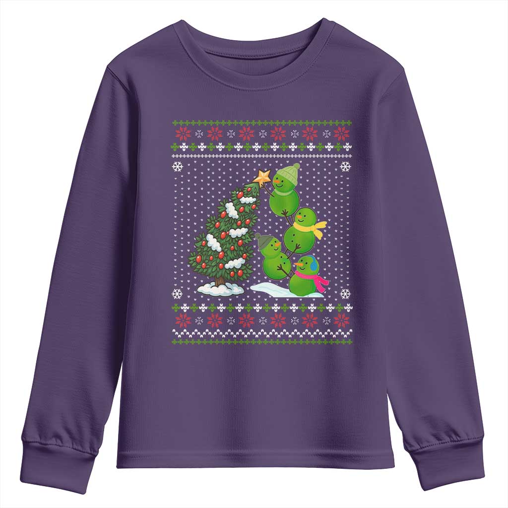 Christmas Snowman Squad Youth Sweatshirt Funny Holiday Snowmen With Xmas Tree TS12 Purple Print Your Wear