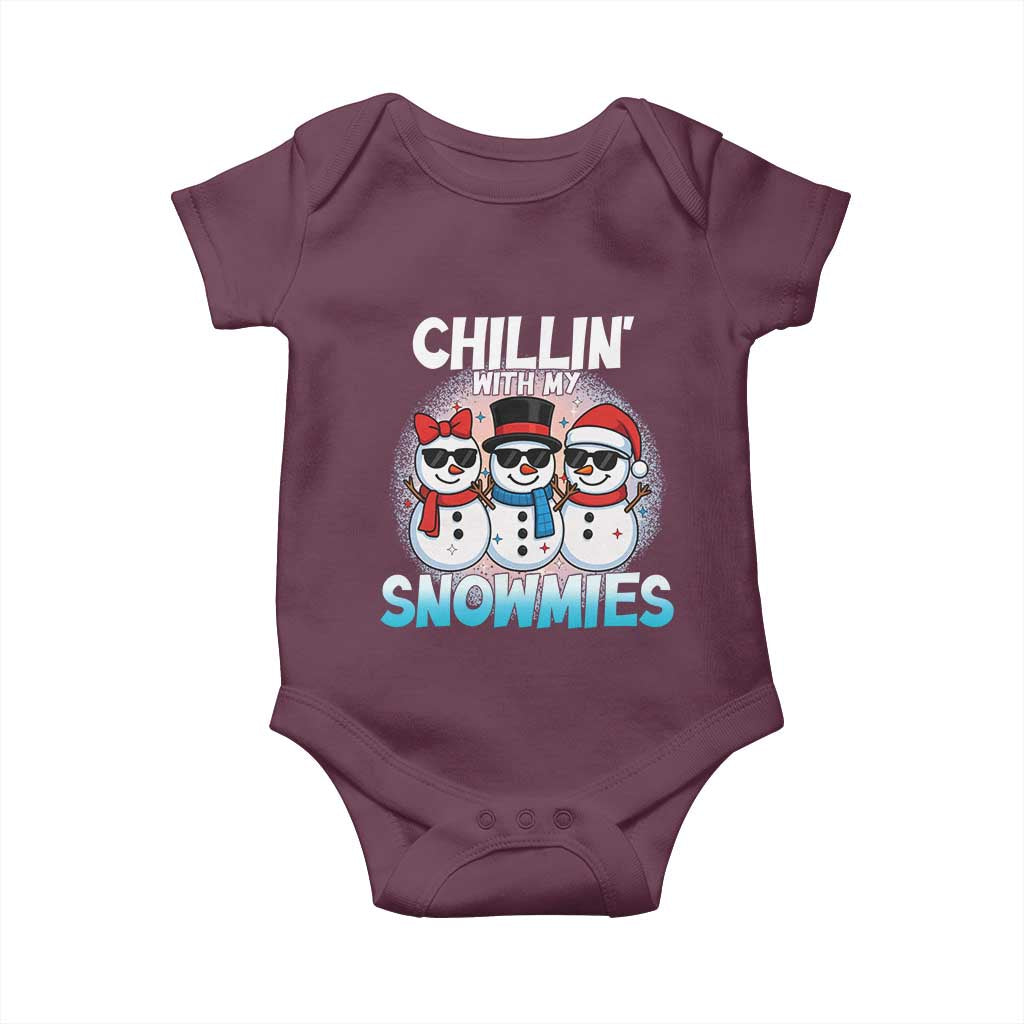 Christmas Snowman Baby Onesie Chillin With My Snowmies Christmas Snowman TS12 Maroon Print Your Wear