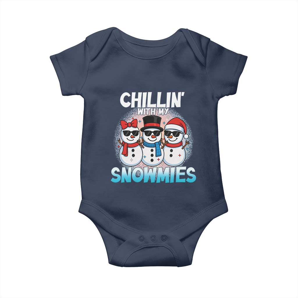 Christmas Snowman Baby Onesie Chillin With My Snowmies Christmas Snowman TS12 Navy Print Your Wear