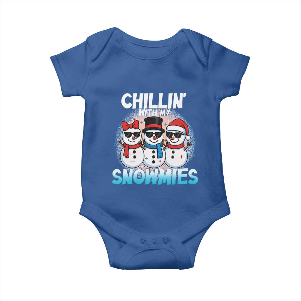 Christmas Snowman Baby Onesie Chillin With My Snowmies Christmas Snowman TS12 Royal Blue Print Your Wear