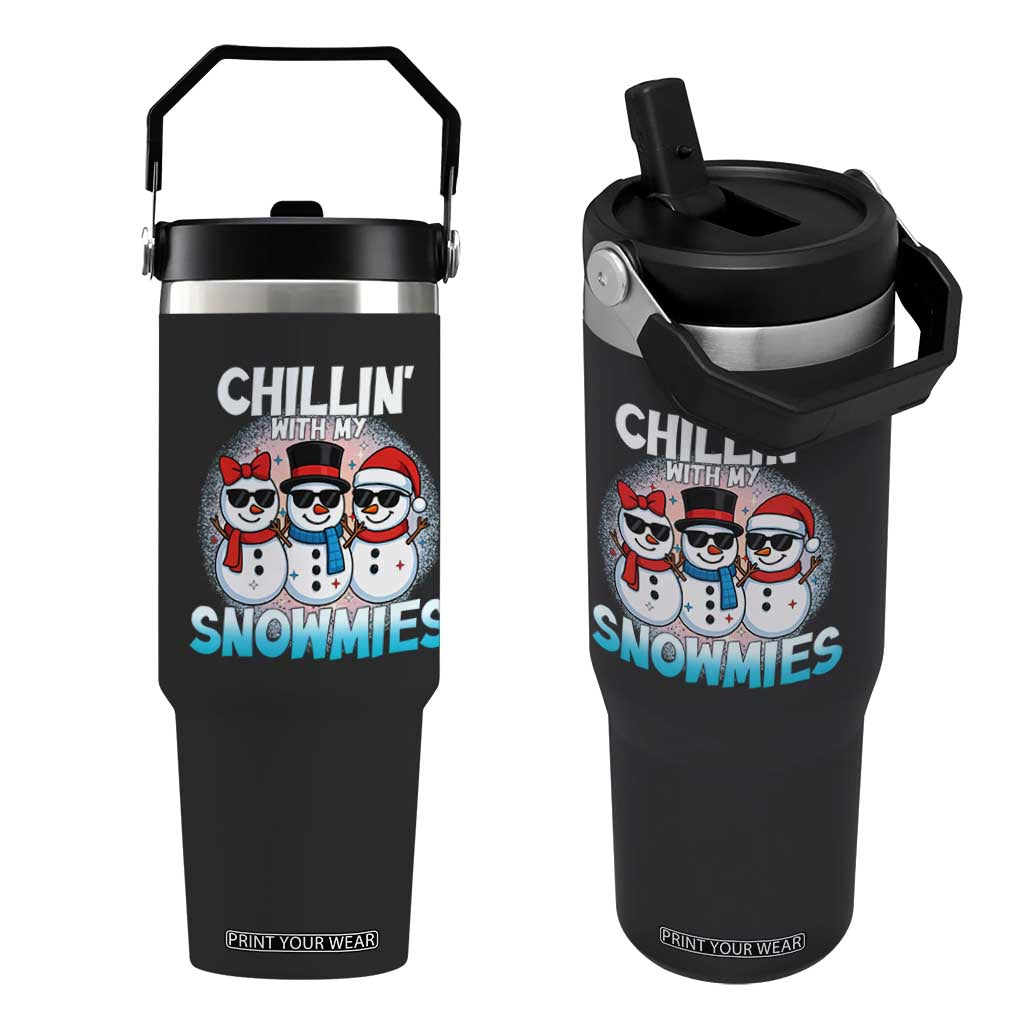 Christmas Snowman Flip Straw Tumbler Chillin With My Snowmies Christmas Snowman TS12 One Size: 30 oz Black Print Your Wear