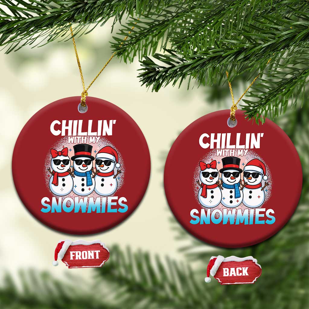Xmas Snowman Christmas Ornament Chillin With My Snowmies Christmas Snowman TS12 Circle Red Print Your Wear