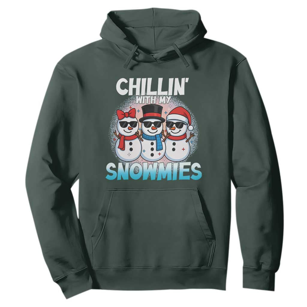 Christmas Snowman Hoodie Chillin With My Snowmies Christmas Snowman TS12 Dark Forest Green Print Your Wear