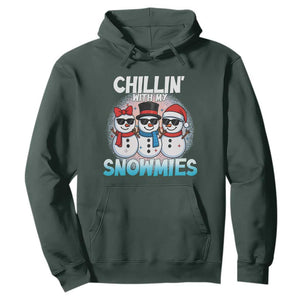 Christmas Snowman Hoodie Chillin With My Snowmies Christmas Snowman TS12 Dark Forest Green Print Your Wear