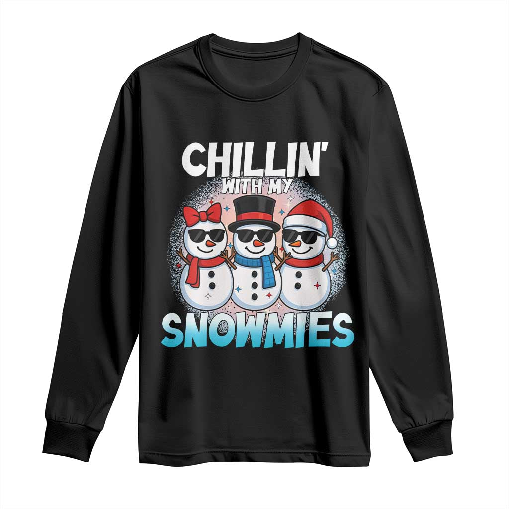 Christmas Snowman Long Sleeve Shirt Chillin With My Snowmies Christmas Snowman TS12 Black Print Your Wear